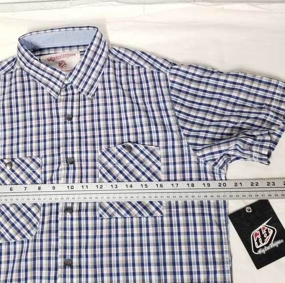 NWT TroyLee Designs Men's Blue Plaid Shortsleeve Casual Work Buttondown Shirt, S - Picture 4 of 8